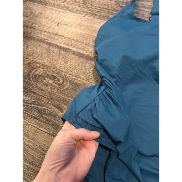 $102 NWT Anne Cole Square Neck Front Shirred One Piece Swimsuit Women's Teal 20W - Picture 2 of 6